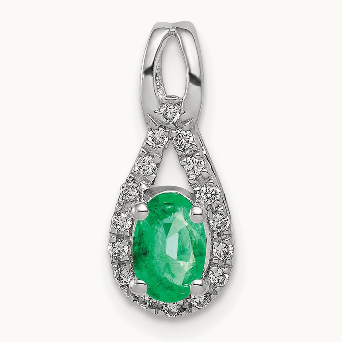 Created Emerald Pendant, 0.10 ct tw Lab-Grown Diamond — 14K White Gold