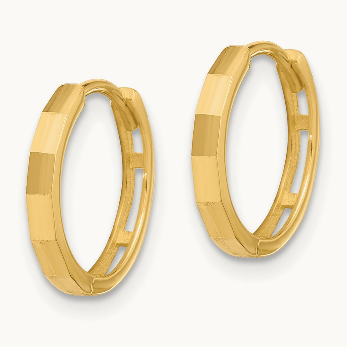 Polished and Diamond-cut Hinged Hoop Earrings — 14K Yellow Gold