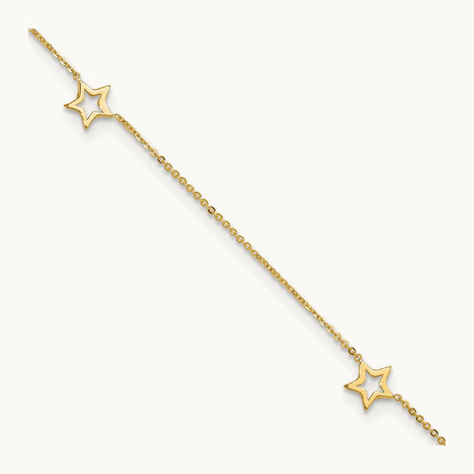Adjustable Star 9in Plus 1in extension Anklet, 14K