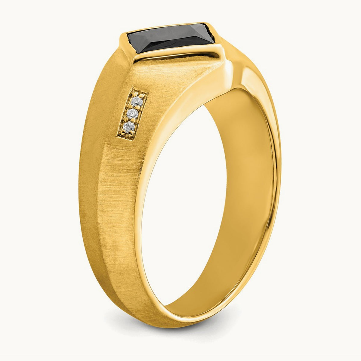 Onyx and Diamond Satin Men's Ring — 14K Yellow Gold