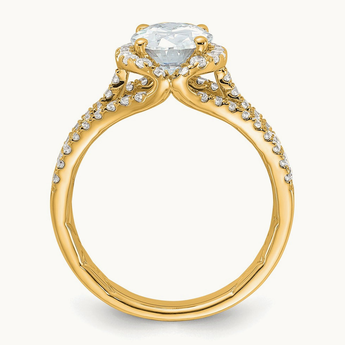 Oval Semi-Mount Halo Engagement Ring — 14K Yellow Gold, 7