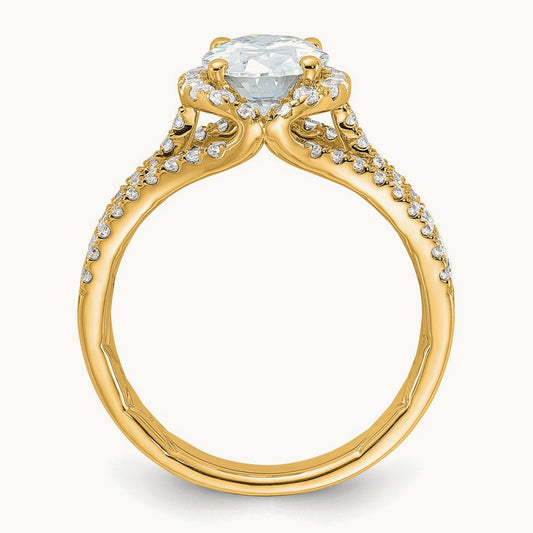 Oval Semi-Mount Halo Engagement Ring — 14K Yellow Gold, 7