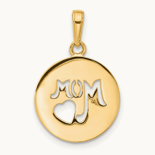 D/C MOM Cut-out Heart Pendant, 14K with White Rhodium