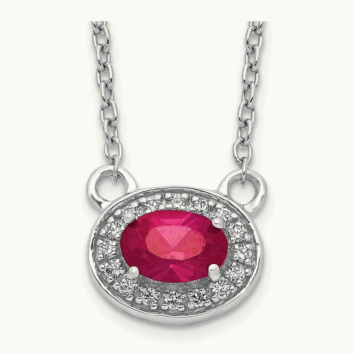 Diamond and Oval Ruby 18 inch Necklace, 14K White Gold