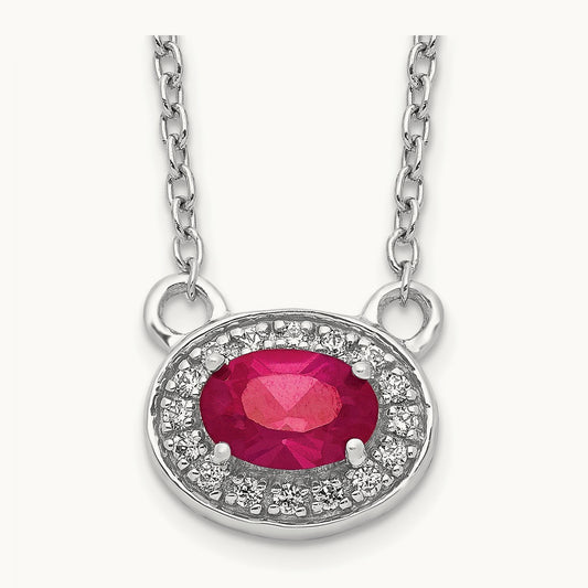 Diamond and Oval Ruby 18 inch Necklace, 14K White Gold