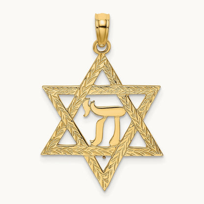 Star of David W/ Chi Center Charm, 14K
