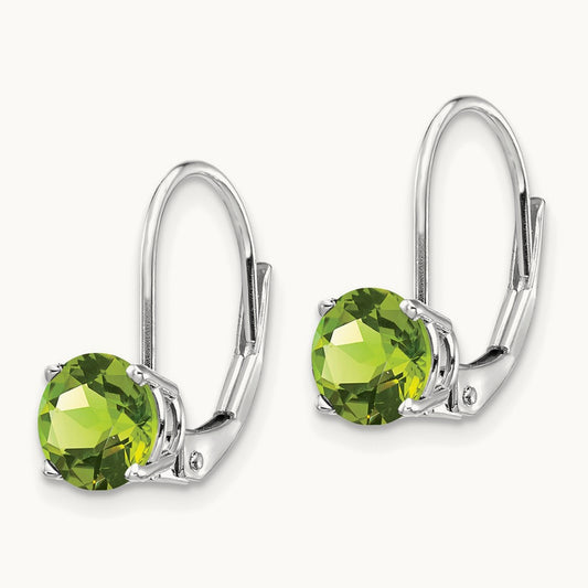 Peridot Leverback Earrings, 6mm, 14K White Gold