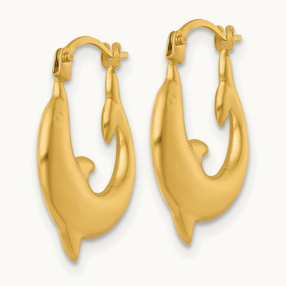 Polished Dolphin Hoop Earrings — 14K Yellow Gold, 15.5mm