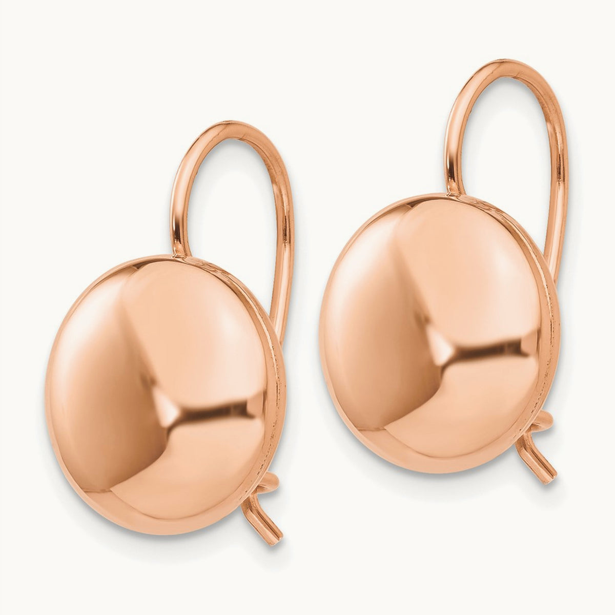 Polished Button Kidney Wire Earrings — 14K Rose Gold, 12mm