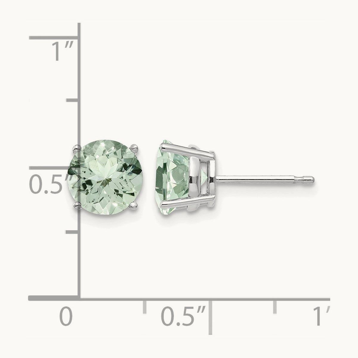 Round Green Quartz Earrings — 14K White Gold, 7mm