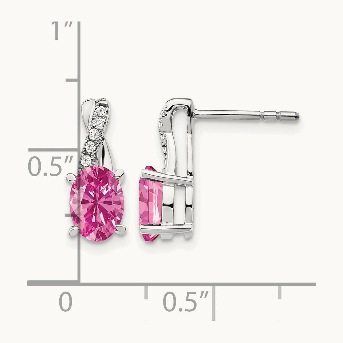 Created Pink Sapphire and Diamond Earrings, 14K White Gold