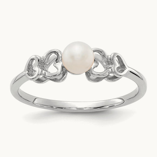 FW Cultured Pearl ring, 4mm, 14K White Gold