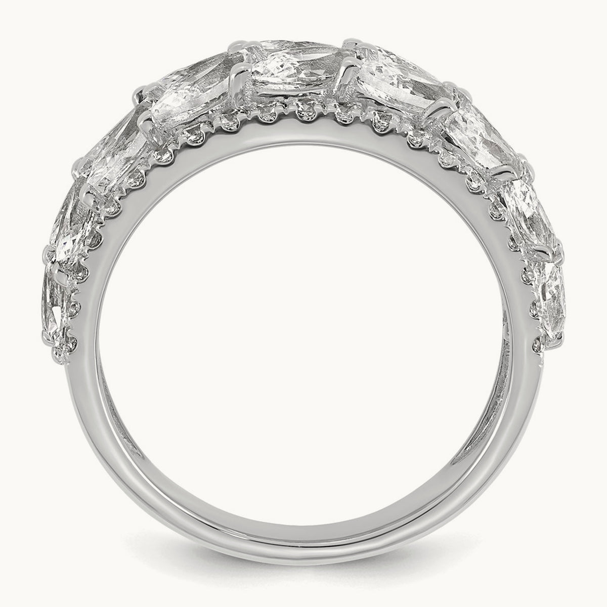 Double-Row Marquise Fashion Ring — 14K White Gold, 7