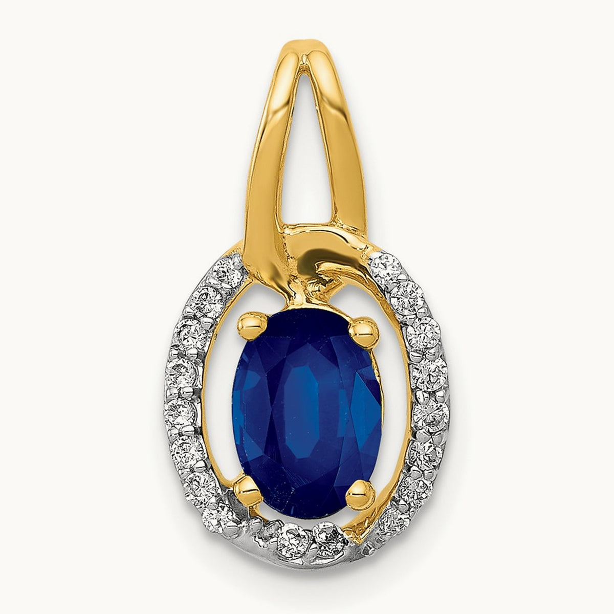 Diamond and .85 Sapphire Halo Pendant — 14K Yellow Gold