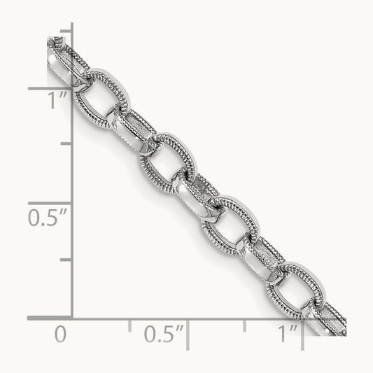 Hand Polished w/Ridged Edges Link Bracelet, 5mm, 14K White Gold