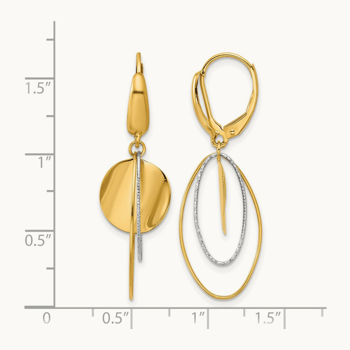 Polished / Dia-cut Dangle Leverback Earrings, 14K Two-tone — Leslie's
