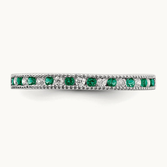 Emerald and Diamond Band, 14K White Gold