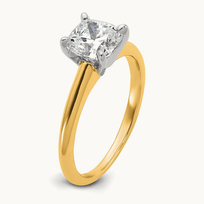 14ktt 1 1/2ct Cert Lab Grown Diamond VS+ F+ Cushion Comp Solitaire Eng Ring
