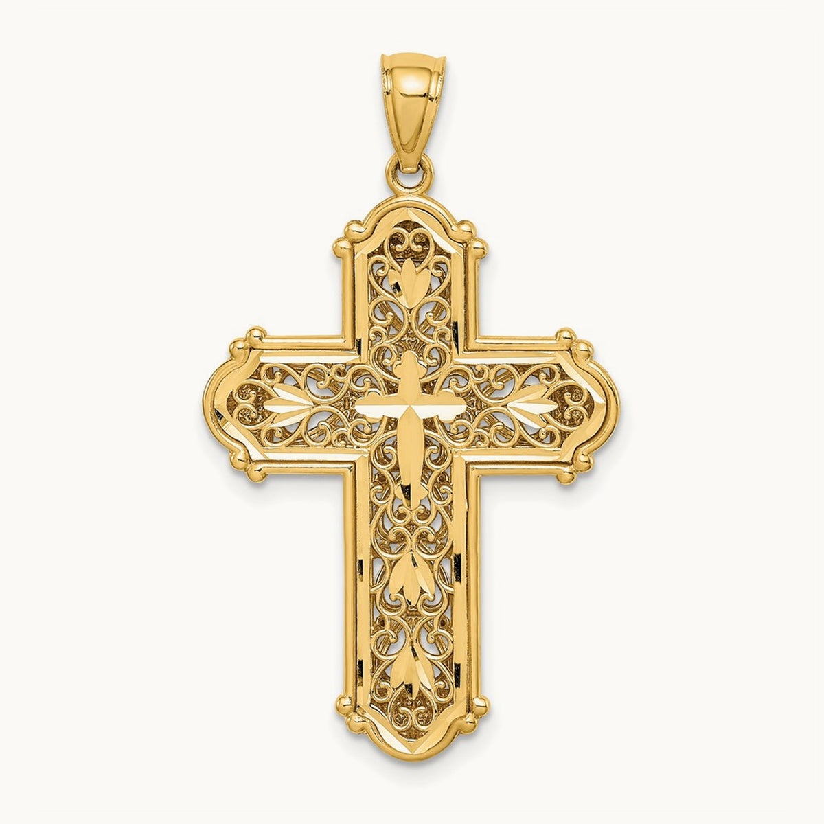 Rhodium Diamond-cut Reversible Cross Pendant — 38mm