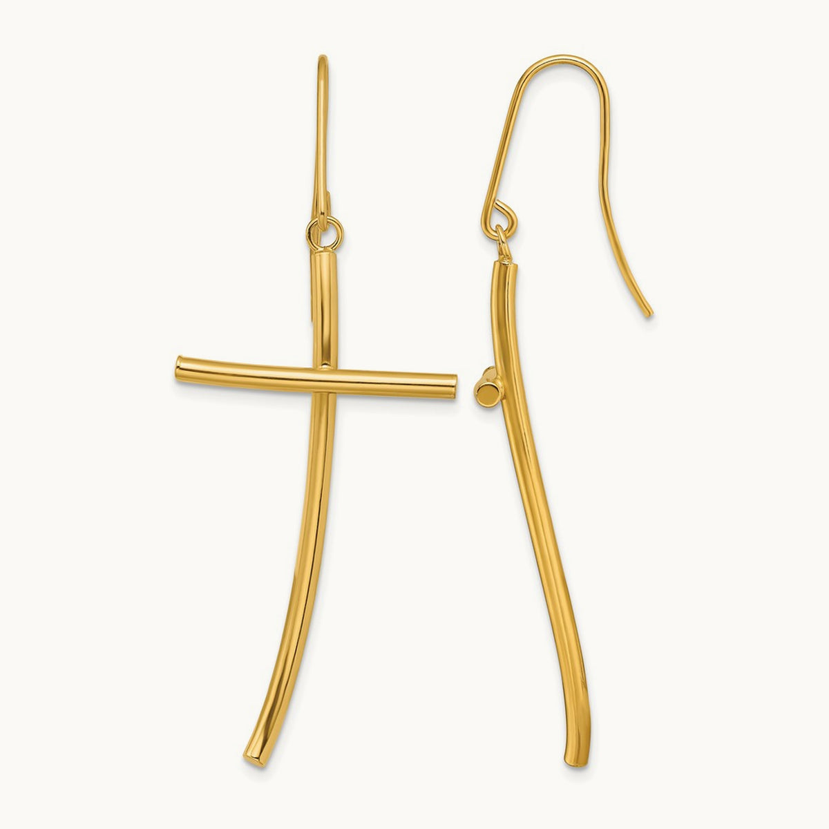 Polished Cross Dangle Earrings — 14K Yellow Gold
