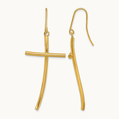 Polished Cross Dangle Earrings — 14K Yellow Gold