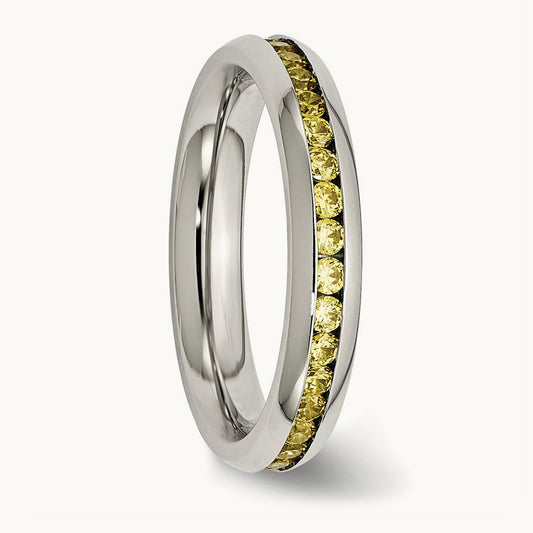 Stainless Steel Polished 4mm November Yellow CZ Ring