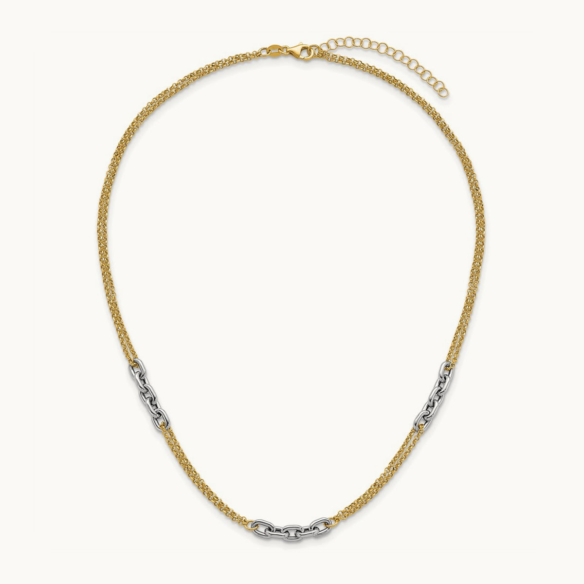 Polished 17in w/2in ext. Fancy Link Necklace, 14K Two-tone