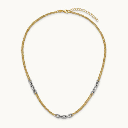 Polished 17in w/2in ext. Fancy Link Necklace, 14K Two-tone