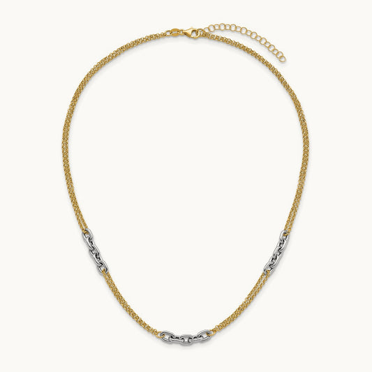 Polished 17in w/2in ext. Fancy Link Necklace, 14K Two-tone