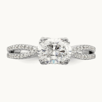 Criss-Cross 1ct Oval Semi-Mount Eng Dia Ring, 14K White Gold