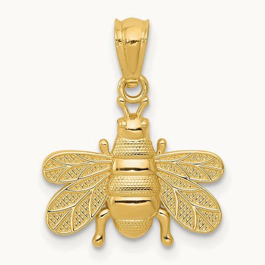 Polished Bee Pendant — 14K Yellow Gold, 19mm