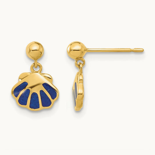 Madi K Polished Blue Enameled Shell Post Dangle Earrings, 14K