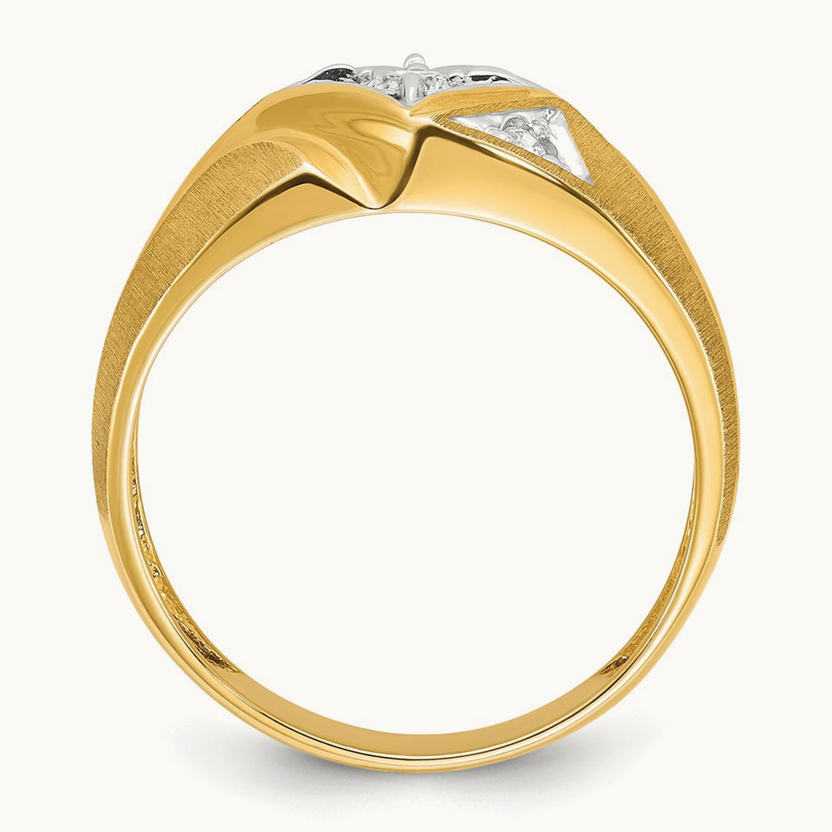 Men's Satin Diamond Complete Ring — 14K Yellow Gold & Rhodium