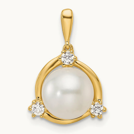 8.00 Mm Freshwater Cultured Pearl Pendant, 0.10 ct tw Lab-Grown Diamond