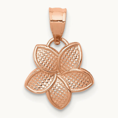 Polished Mini Plumeria Pendant — 14K Rose Gold