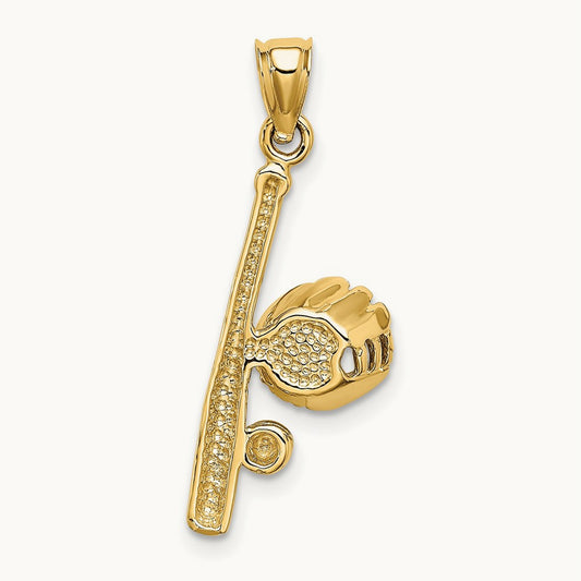 Solid Open-Backed Glove/Bat/Baseball Charm, 14K