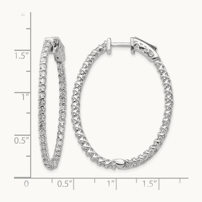 Diamond Oval Hoop w/Safety Clasp Earrings, 14K White Gold