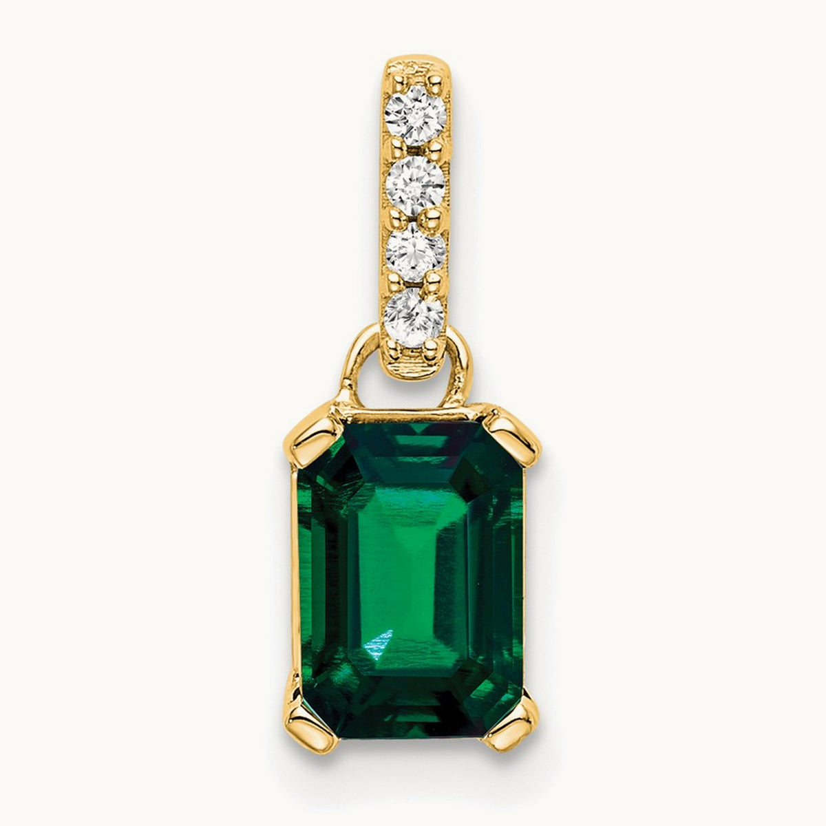 Created Emerald and Lab-Grown Diamond Pendant — 14K Yellow Gold