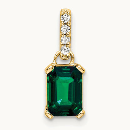 Created Emerald and Lab-Grown Diamond Pendant — 14K Yellow Gold