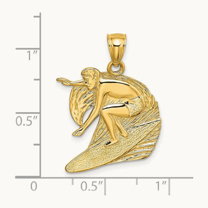 Polished and Textured Surfer and Wave Charm, 14K