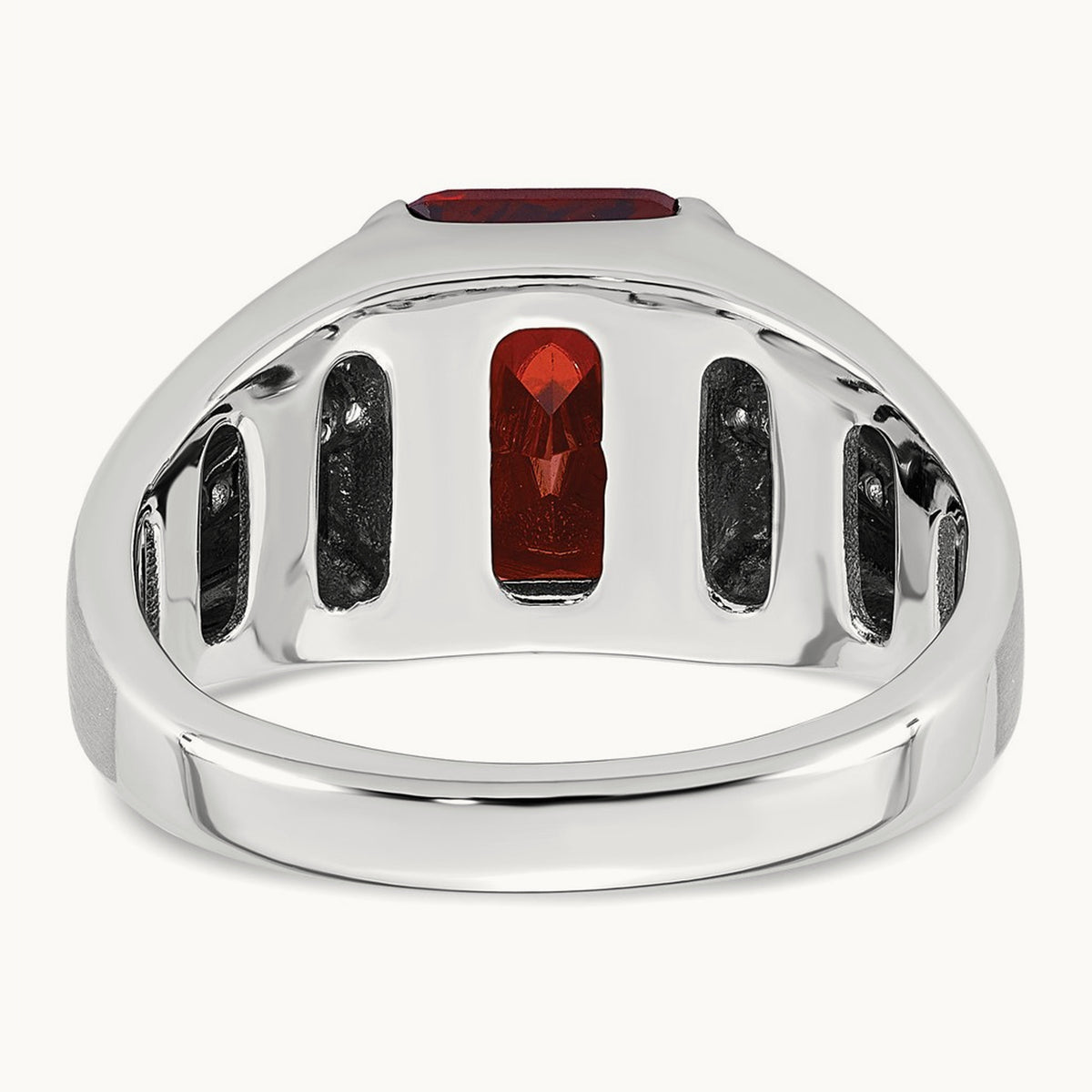 IBGoodman Men's Created Garnet and Diamond Complete Ring, 14K White Gold