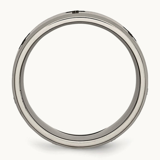 Brushed & Polished Cross Laser Design Beveled Edge Band — photo set