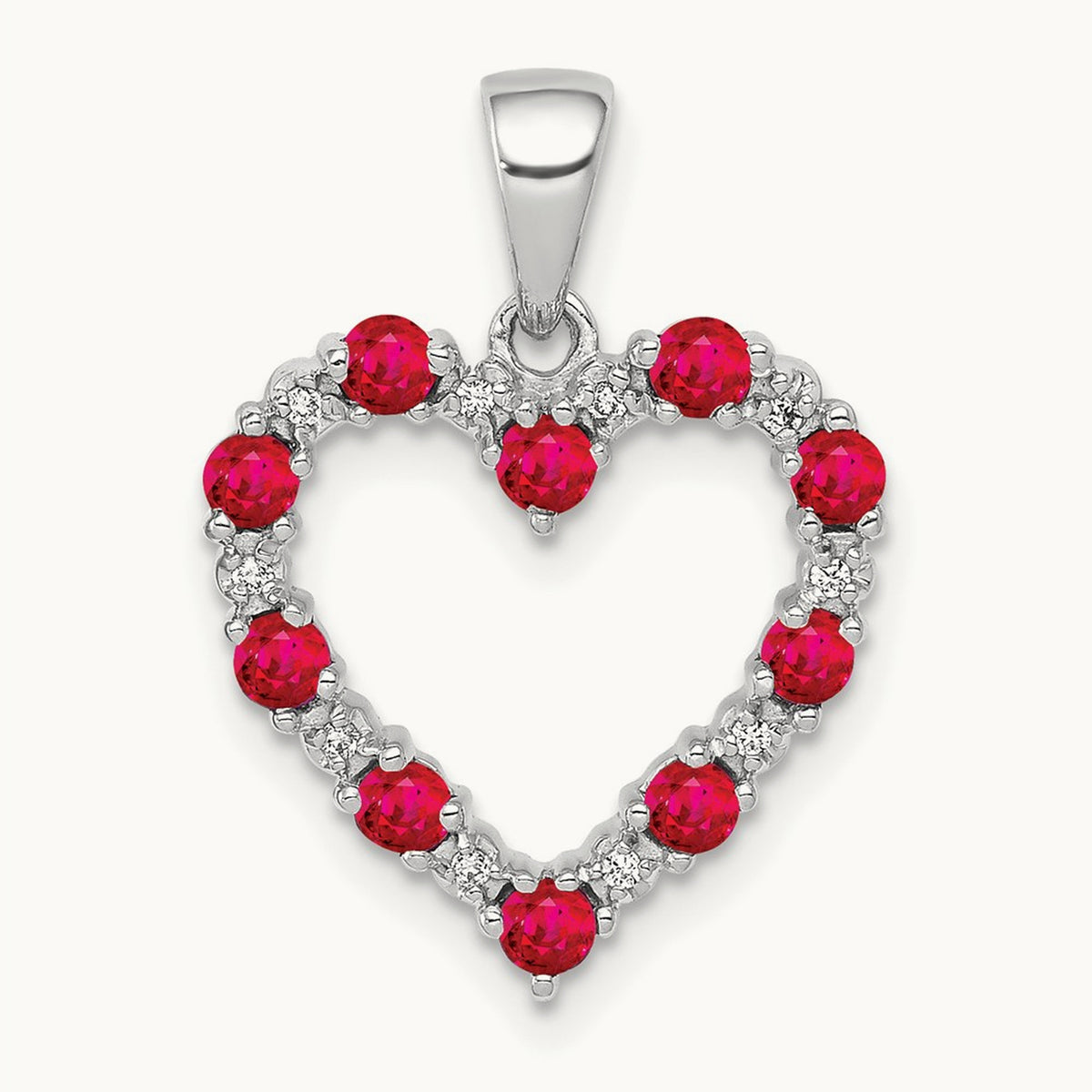Diamond and .35 Ruby Heart Pendant — 14K White Gold