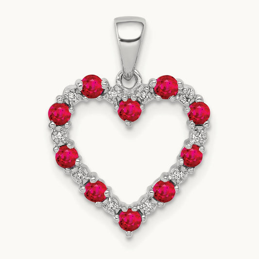 Diamond and .35 Ruby Heart Pendant — 14K White Gold