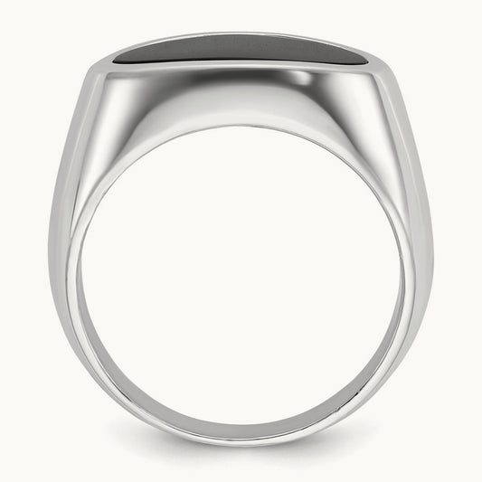 IBGoodman Men's East-West Oval Onyx Complete Ring, 14K White Gold
