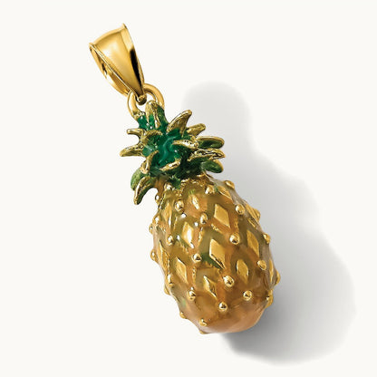 Enamel and Polished 3-D Pineapple Charm, 14K