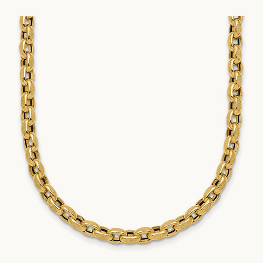 Polished 17.25in Fancy Textured Open Link Necklace, 14K