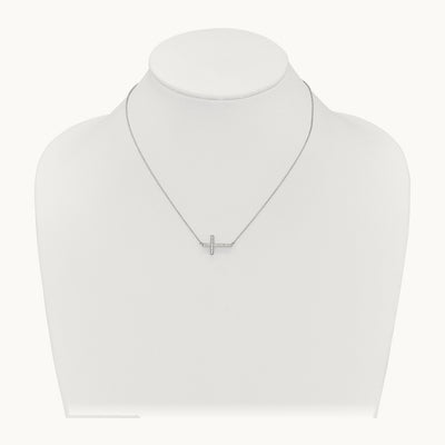 Diamond Sideways Cross 18in Necklace — 14K White Gold