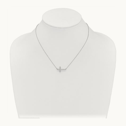 Diamond Sideways Cross 18in Necklace — 14K White Gold