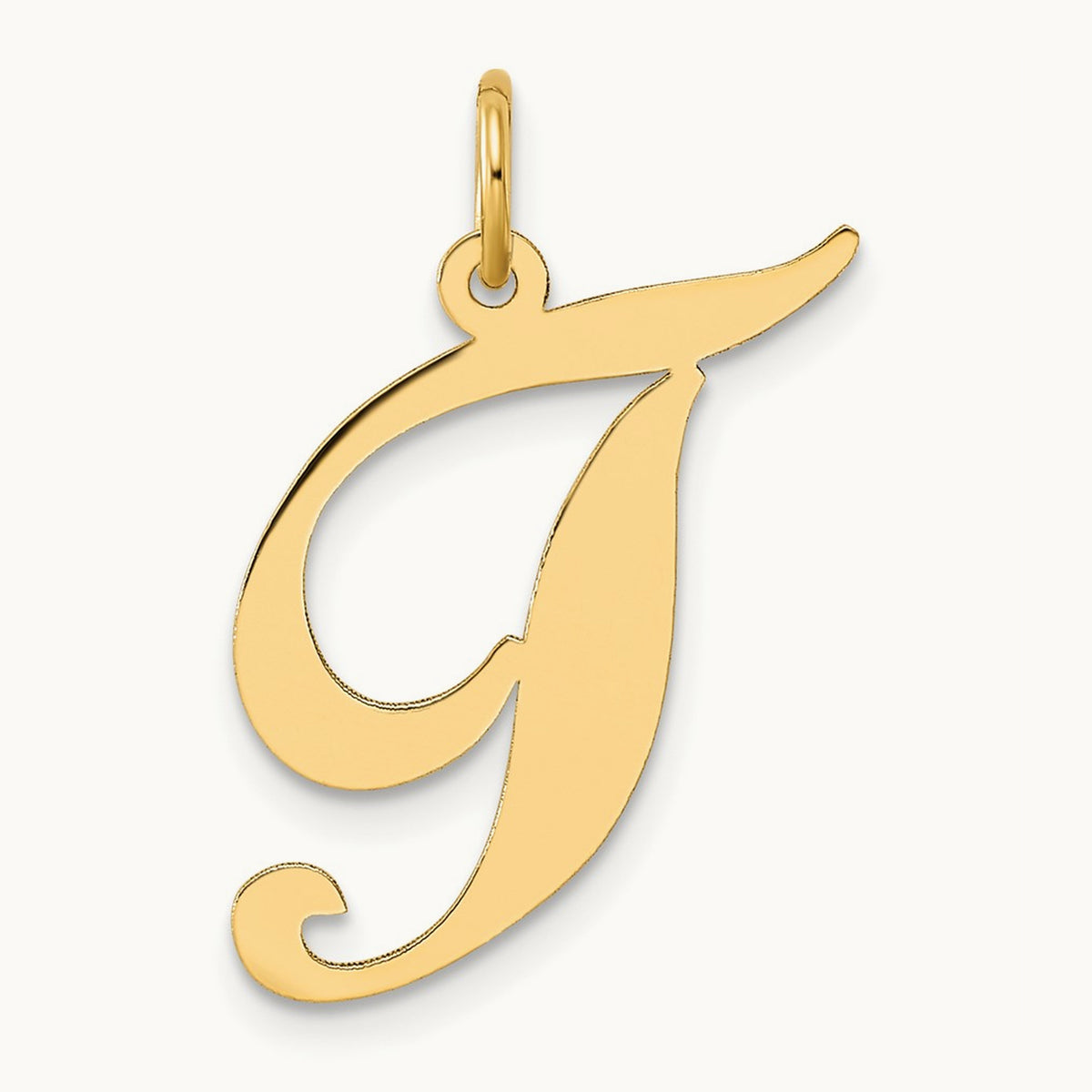 Large Fancy Script Initial Charm — 14K Yellow Gold, T